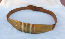 Handmade Vintage African Tuareg Tribal Leather Bronze Belt with Braided Brass