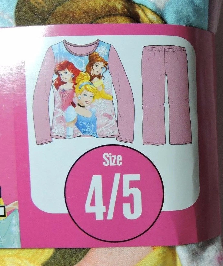 Nuevo Juego de 2 pijamas de franela Princesa Disney para niñas 4/5 Ariel Cenicienta Bella Foto 2 de 4