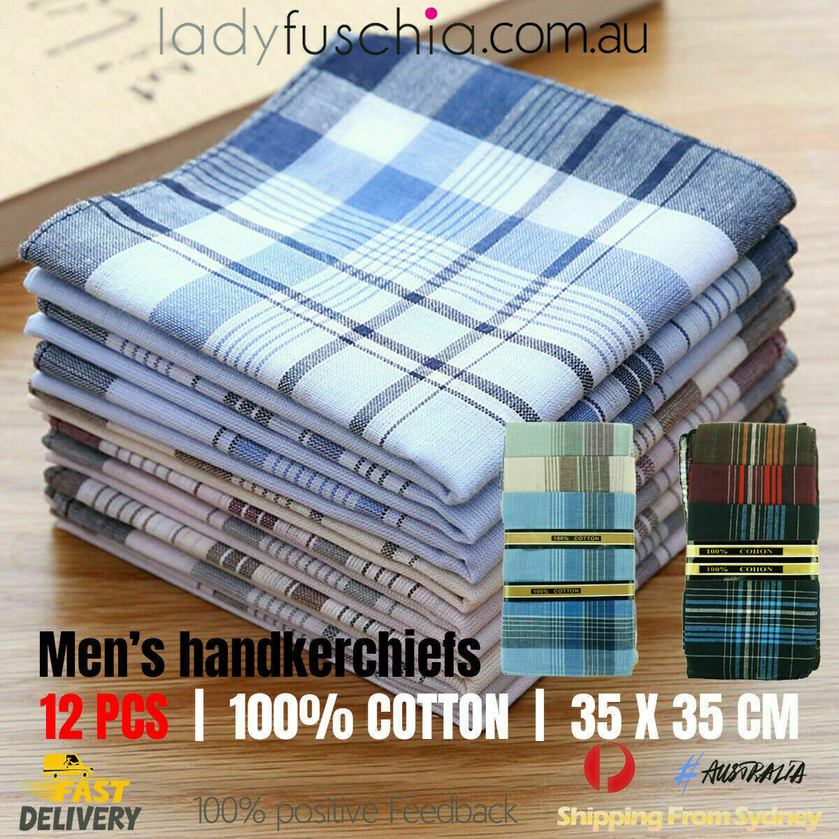 12X Mens Handkerchiefs 100%Pure Cotton Pocket Square Hanky Handkerchief New  Bulk - Main Image