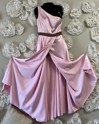 open lace back dress Elegant One Shoulder Purple Satin Bridesmaid Dresses Bow Long Party Gowns 2019 main image 1