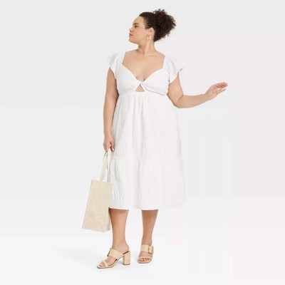 Women's Flutter Short Sleeve Midi A-Line Dress - Universal Thread - White  XXL | eBay