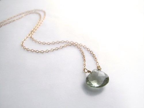 Green Amethyst necklace in sterling silver - minimalist natural gemstone - Picture 3 of 7