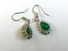 Halo Green Jade Dangle Earrings 18K White Gold Plated with Zircon,Pear Cut,Cute! — photo 5