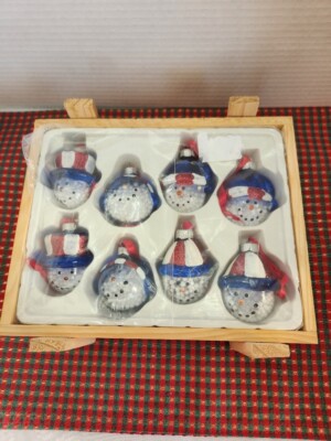 Set of 8 Studio Nova Patriotic Festive Frosty Christmas Ornaments