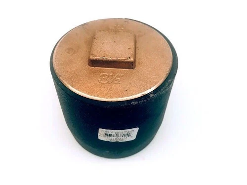 (5 Pack) Jones Stephens 4" x 3-1/2" RF Cast Iron Cleanout w/ Brass Plug - Picture 2 of 6