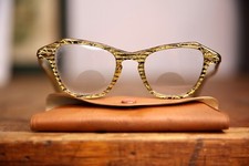 Vintage 50s Pointy Cat Eye Glasses Eyeglasses Striped Illusion gold black w/case