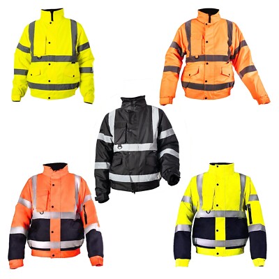 Hi Vis Viz Bomber Jacket Waterproof 2 Tone Safety Workwear High ...
