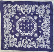 Vintage 1950's Fast Color Cotton Elephant Trunk Up BLUE Paisley Bandana 21"x22"