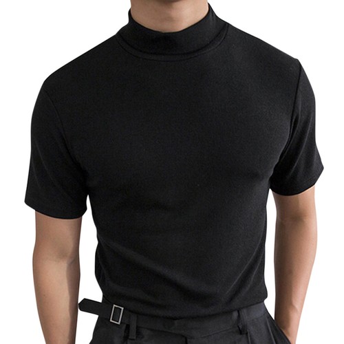 Mens Mock Turtleneck Short Sleeve Solid Color T-Shirts Basic Slim Fit Tees - Picture 12 of 20