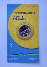 IN UNITY - STRENGTH 2022 Ukraine Coin 5 Hryven, Flags, in souvenire Booklet, UNC
