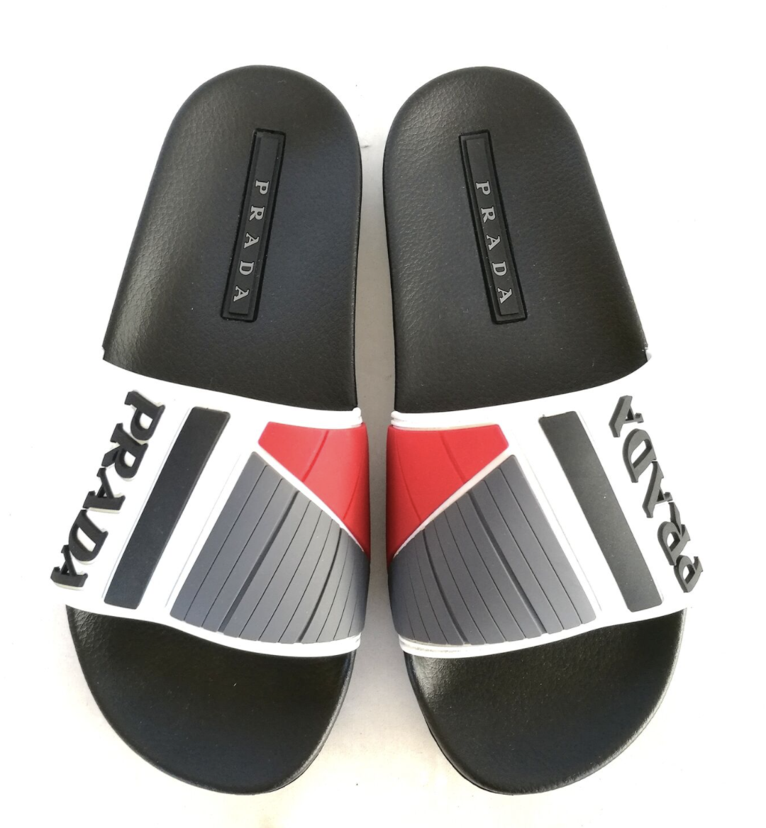 Prada Logo Embossed poolside Slides Sandals linea rossa
