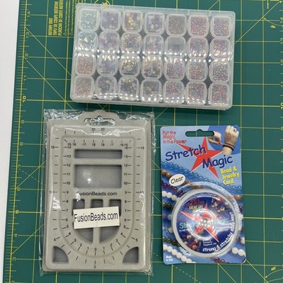 Beading Jewelry Making Lot Mini Bead Board, Stretch Cord & Organizer With Beads