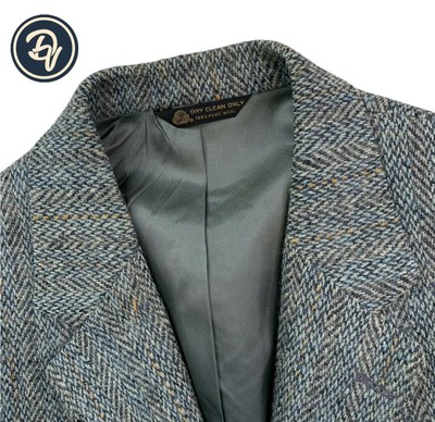 Vintage 38 R John Wannamaker X Harris Tweed Blau Ähre Gestreift Blazer Made USA