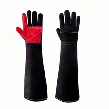 23.6" Long Sleeve Welding Gloves, Heat Resistant Leather, Heavy Duty, 1 Pair