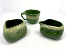 Vintage Tamac Pottery MCM Frosty Pine Coffee Cup w/Creamer & Sugar Bowl USA