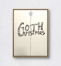 BirkeloART 9x12 Goth Christmas Black & White Original Mixed Media Paper Wall Art