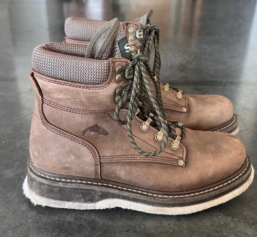 Simms Freestone Wading Boots Mens 7 Brown Leather Felt Sole Fly Fishing