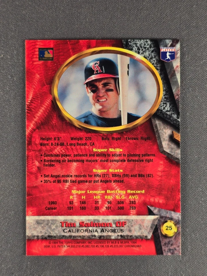 1994 Bowman's Best #25 Tim Salmon Refractor California Angels - Image 2 of 2