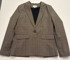 Evereve Plaid Women  s Blazer Suit Jacket Brown Plaid Medium One-Button