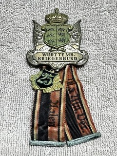 WWI German Wurttemberg War Veterans Association 25 Year Membership Medal Ribbon