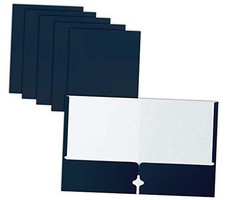 Two Pocket Portfolio Folders, 50-Pack, Navy Blue, Letter Size Paper Folders,