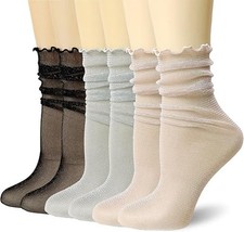 3Pack Women's Sheer Glitter Socks Ruffle Frilly Metallic Sparkle Shiny Slouch...