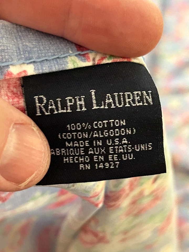 Ralph Lauren Home Hope Azul Rosa Rosas Floral Suave Algodón Sábana Plana King Foto 4 de 4