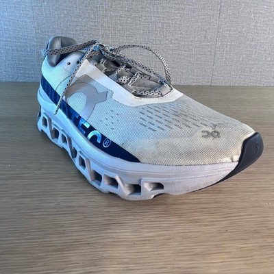 On Cloudmonster Men's 11 White Blue Running Shoes CloudTec Swiss EU45