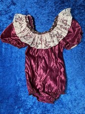 Vintage 90s Curtain Call Costume Maroon Satin Puff Sleeve Leotard Size 8 Girls
