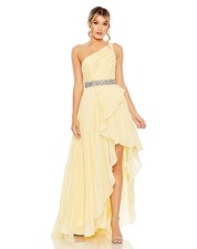 MAC DUGGAL Size 2 Yellow 49532 PLEATED ONE SHOULDER ASYMMETRICAL RUFFLE HEM Gown