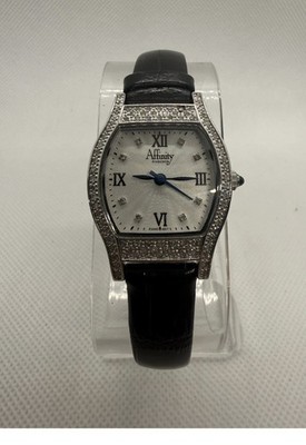 Affinity Diamond Ladies Watch Black Leather Strap Sterling Silver Swiss Movement