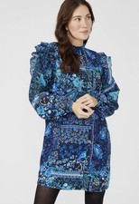 Mantaray Tunic Dress Size  12 NEW Frill Detail Pretty Floral Boho Blue