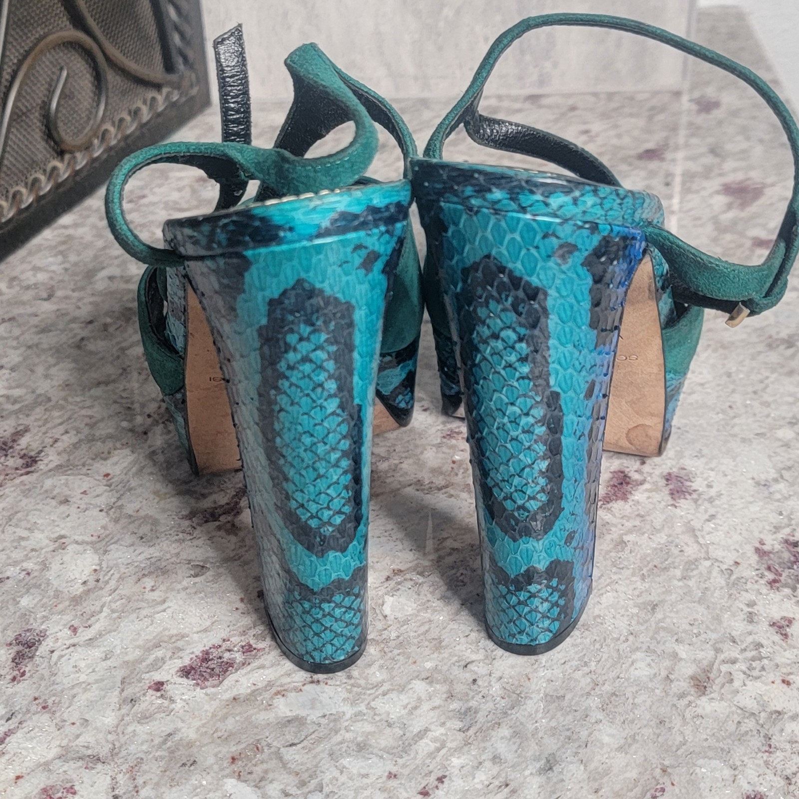 Sergio Rossi Elaphe Suede Python Snake Leather Pl… - image 4