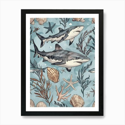 Pastellblau Schwarzspitze Riff Hai Wat gerahmtes Wandbild Poster Leinwanddruck Bild