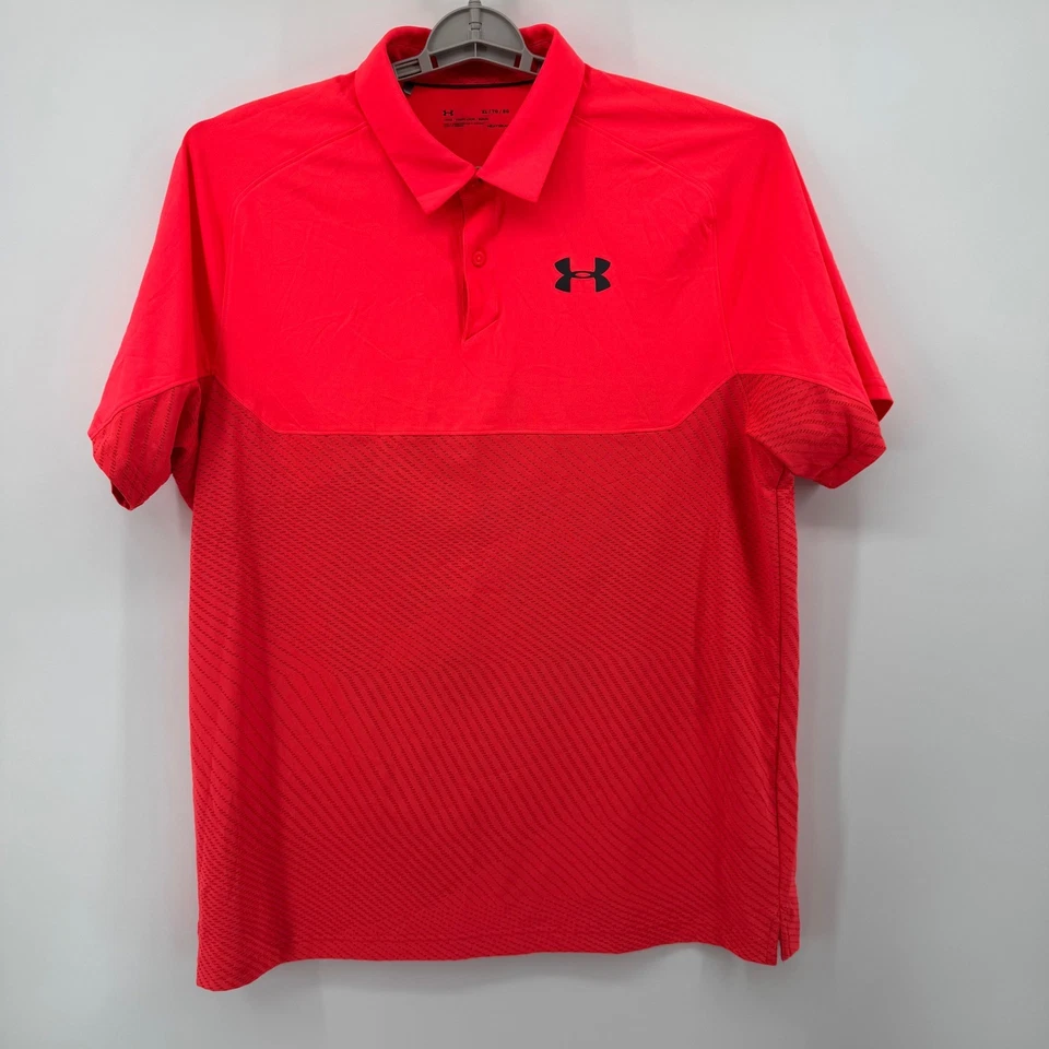 Camisa polo de golf Under Armour XL para hombre Heatgear calce suelto logotipo rojo neón Foto 2 de 4