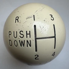 Hurst 4 Speed Super Shifter Push Down Reverse Vintage Ivory White Knob VTG OEM