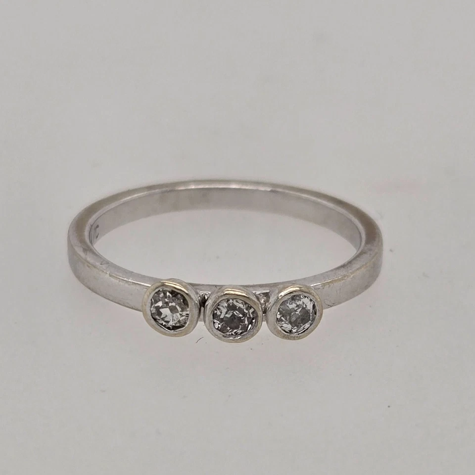 14k White Gold Ladies Stackable 3 Old Miner-cut Diamond Ring - Image 2 of 4