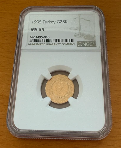 Turkey 1995 Gold 25 Kurush NGC MS65