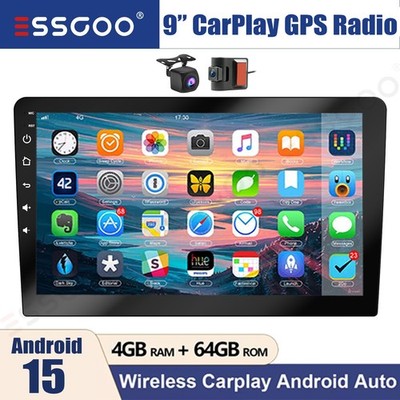 9'' DVR+ Double 2Din Carplay 4+64G Car Stereo Radio Android 15 GPS Navi BT+Camera