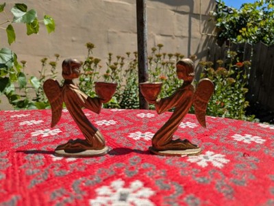 Vintage Solid Brass Kneeling Angel Candlesticks-50 Year Old German Family Estate