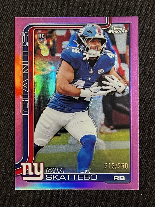 2025 Topps Chrome Football Cam Skattebo #331 Pink Refractor /250 RC Giants