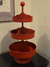 Mercantile  3 Tier Organizer Red Serving Stand Metal Tray Display 