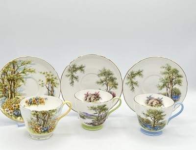 Set of 3 ~ SHELLEY ~ Daffodil Time / Loch Lomond / Bluebell Wood ~ China Tea Cup
