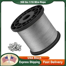 368 lbs 1/16 Wire Rope 328FT Wire Cable 304 Stainless Steel Aircraft Cable 7X7