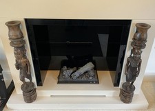 Pair Of Vintage Hand Carved Hardwood African Staue Candle Holder Fireplace Ornam