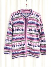 Vintage Peruvian Knit Pastel Fair Isle Zip Front Alpaca Wool Cardigan Sweater