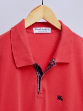 Mens BURBERRYS Vintage made in England Pure Cotton Red Short Sleeve Polo Shirt L