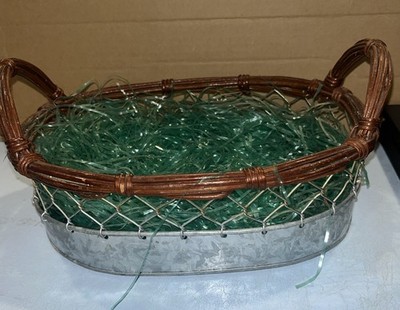 Tin, Chicken Wire & Wicker Oval Basket, Organizer, Easter, Spring Cottage Core