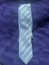 Classy BERGAMO New York Tie Silver Blue Pink  Striped Men's Necktie 