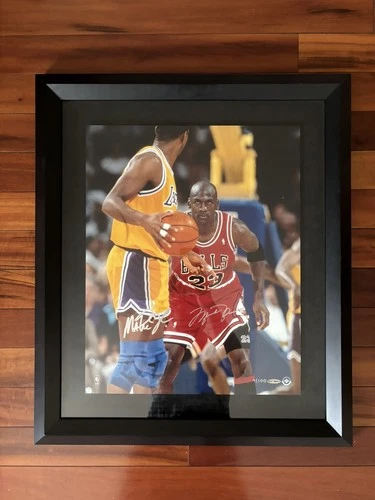 Michael Jordan Magic Johnson 16 x 20 Dual Auto "Focus" Upper Deck UDA